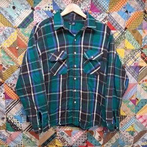 Vintage Guide Line Outfitting Heavyweight Flannel Shirt Size XL Green Plaid